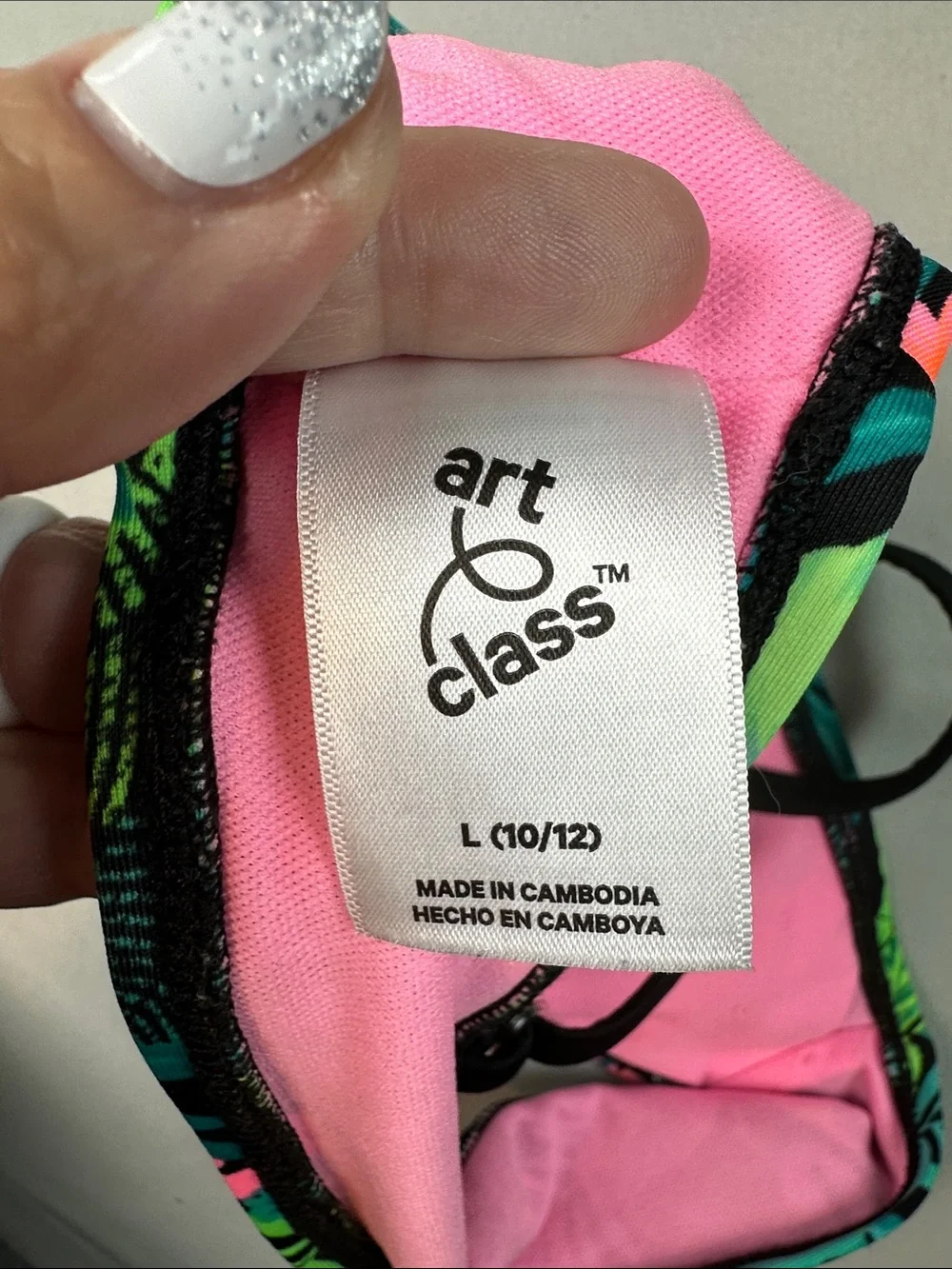 art class Tropical Leaf Bikini Top Only Black Green Pink